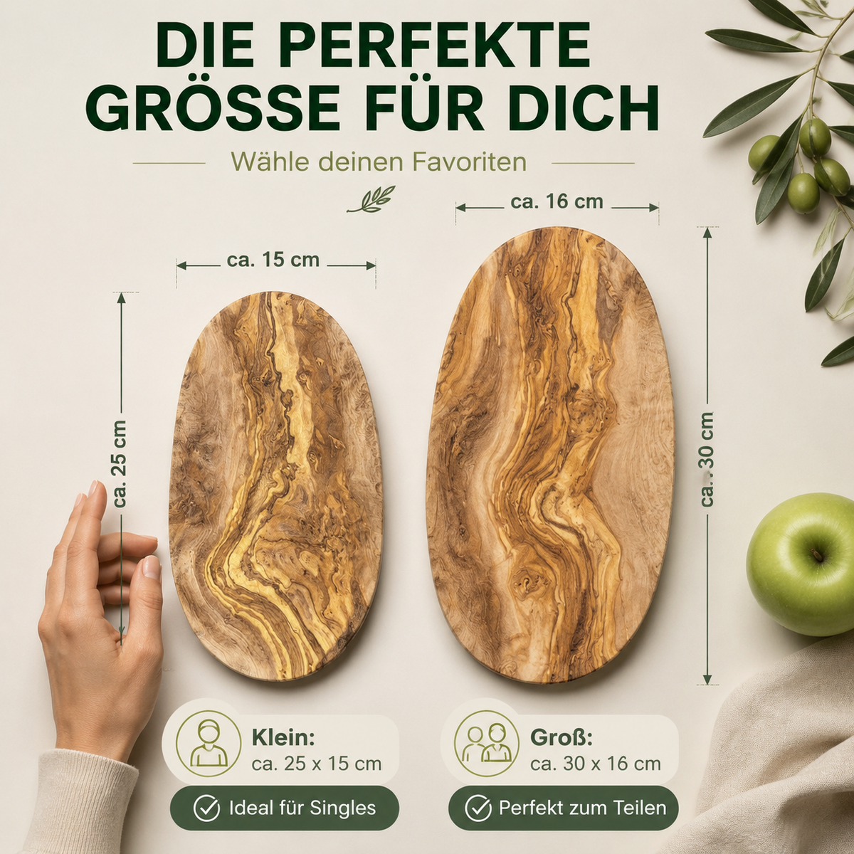 Ovales Holzbrett – Frühstücksbrett aus Olivenholz