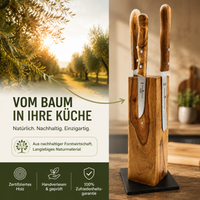 Exklusiver Messerblock Tower aus Olivenholz mit Wunschgravur