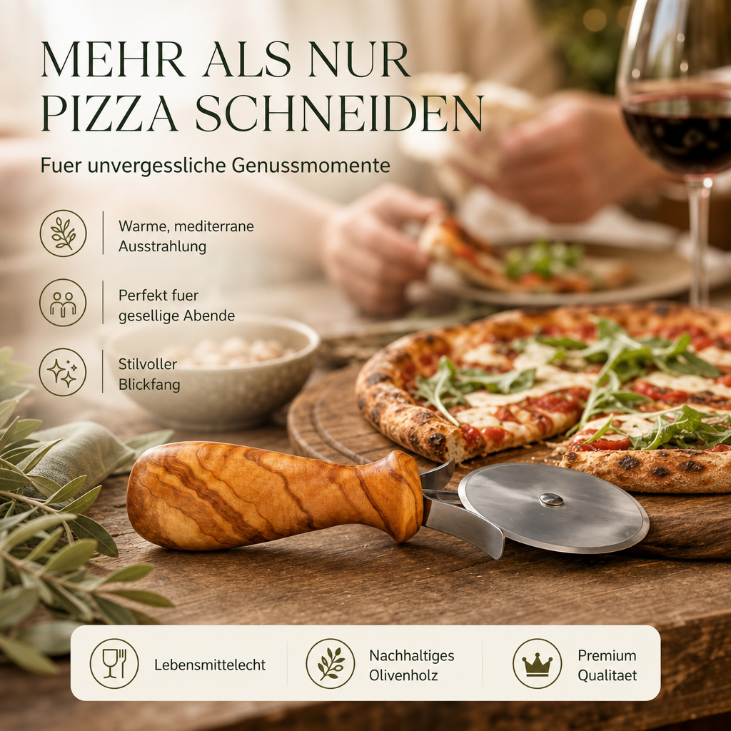 Pizzaschneider mit Olivenholzgriff – personalisierbar mit Gravur