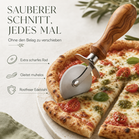 Pizzaschneider mit Olivenholzgriff – personalisierbar mit Gravur