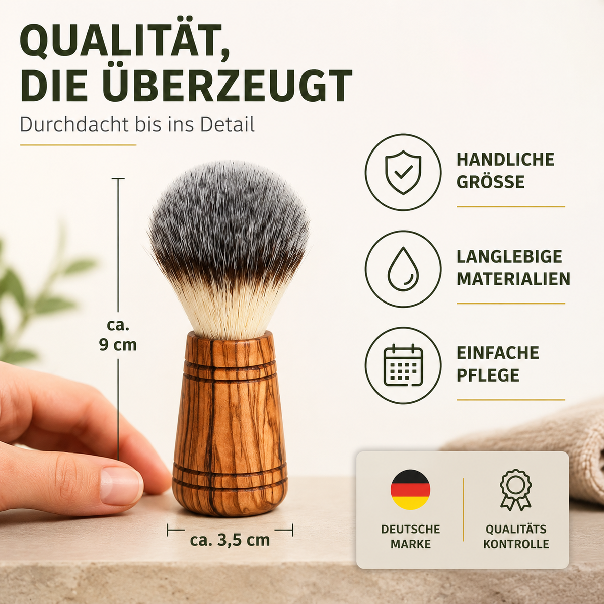 Kunsthaar Rasierpinsel aus Olivenholz mit Gravur – Veganer Rasierpinsel personalisierbar