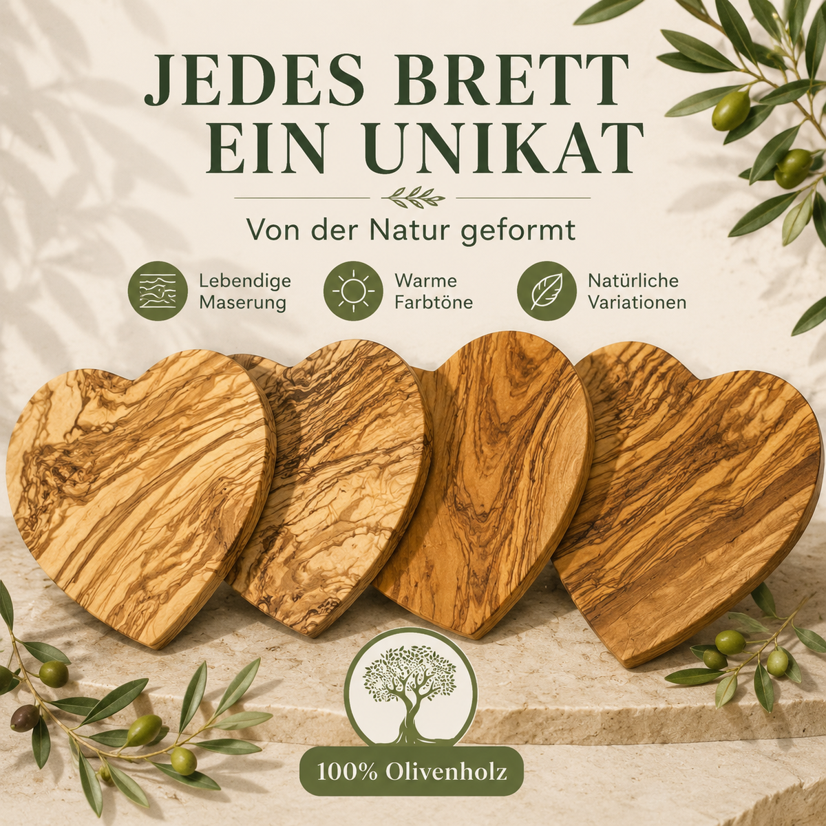 Herzform-Holzbrett – Hochzeitsgeschenk personalisiert aus Olivenholz