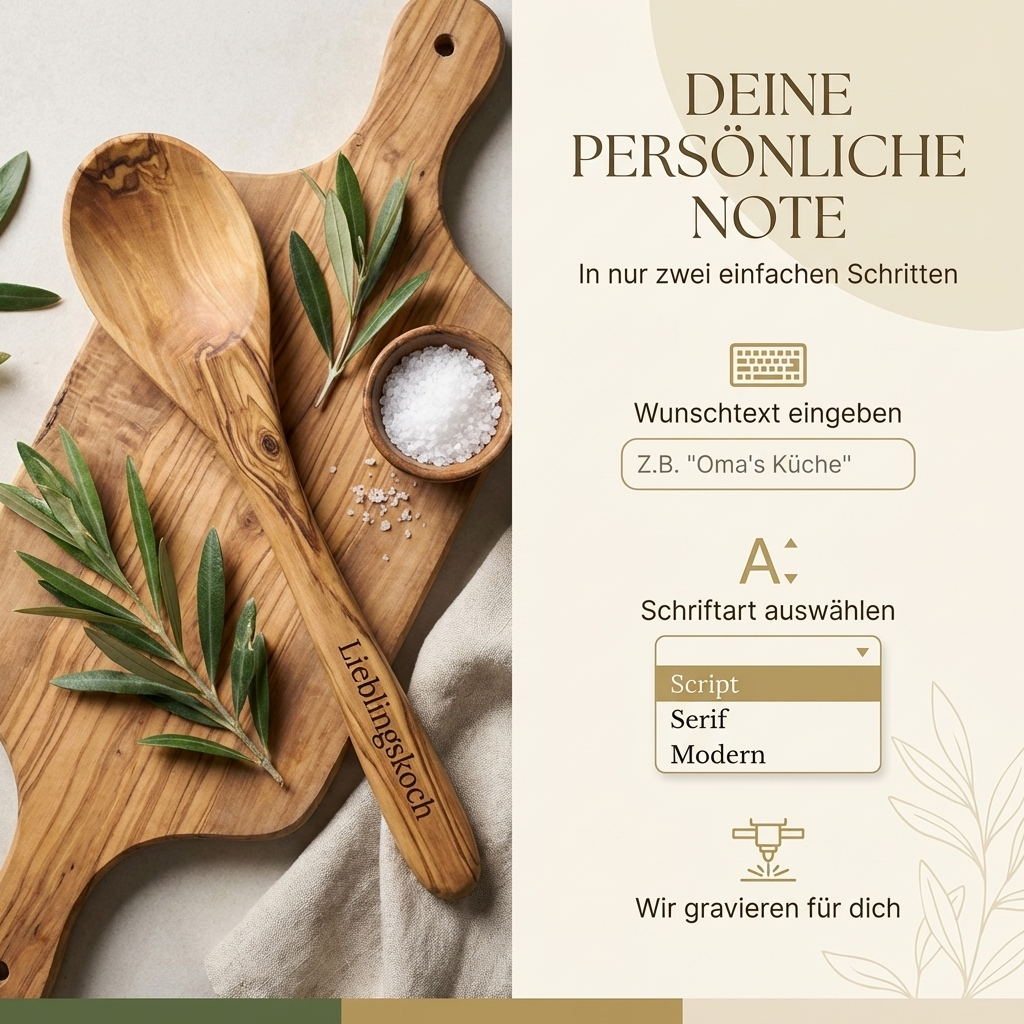 Geschenk für Hobbykoch personalisierter Kochlöffel aus Olivenholz