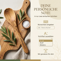 Geschenk für Hobbykoch personalisierter Kochlöffel aus Olivenholz