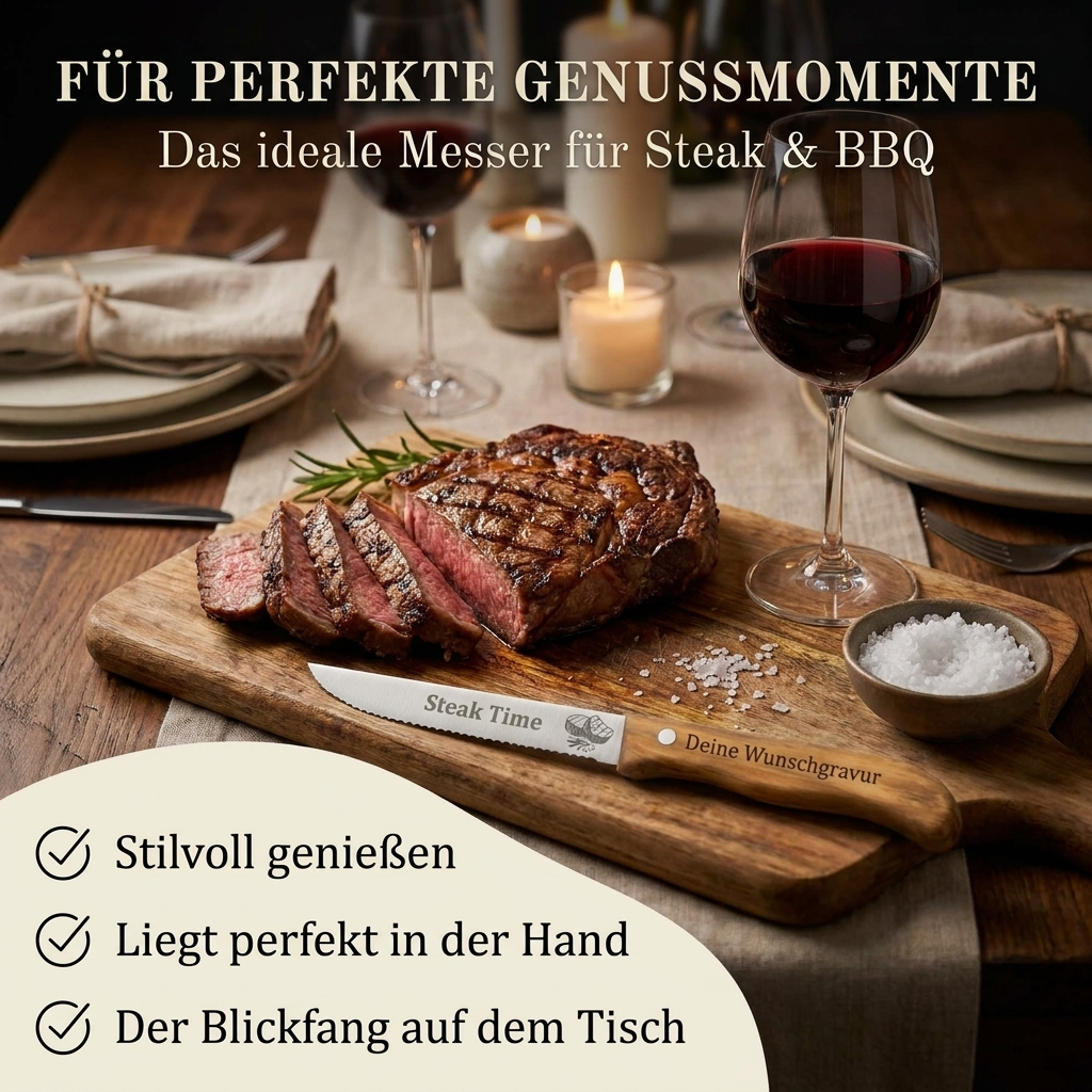 Steakmesser mit Olivenholzgriff – Personalisiert mit Gravur