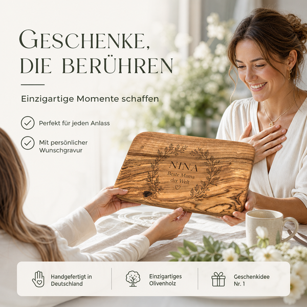 Personalisiertes Frühstücksbrettchen aus Olivenholz – Mit Gravur