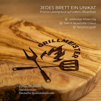 handgemachtes Schneidebrett aus Olivenholz mit Gravur