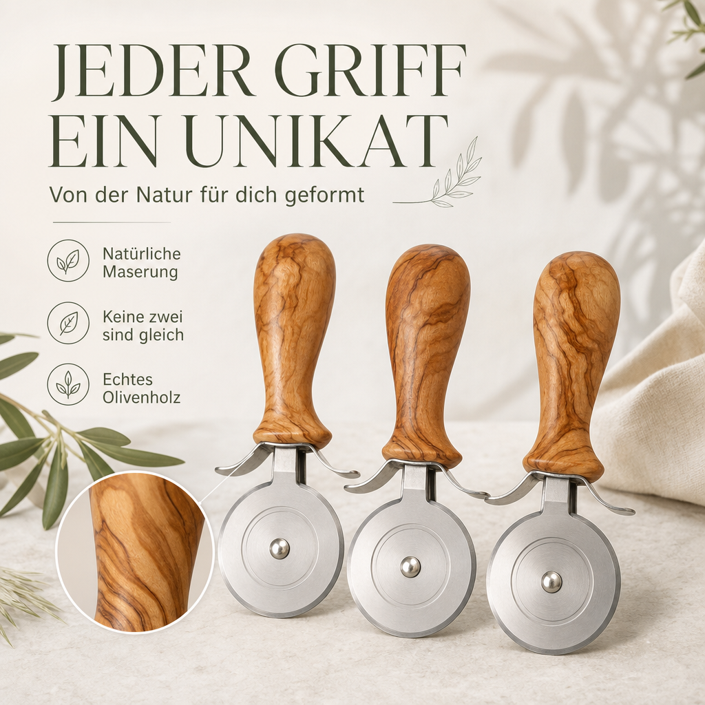 Pizzaschneider mit Olivenholzgriff – personalisierbar mit Gravur
