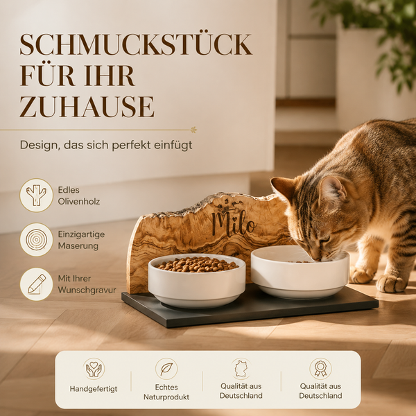 Personalisierbare Futterstation für Katzen & Hunde DUO - Gravierbar & handgefertigt