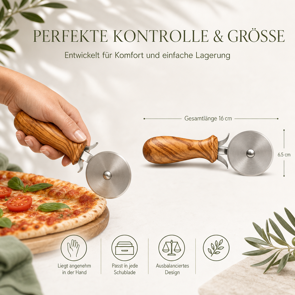 Pizzaschneider mit Olivenholzgriff – personalisierbar mit Gravur