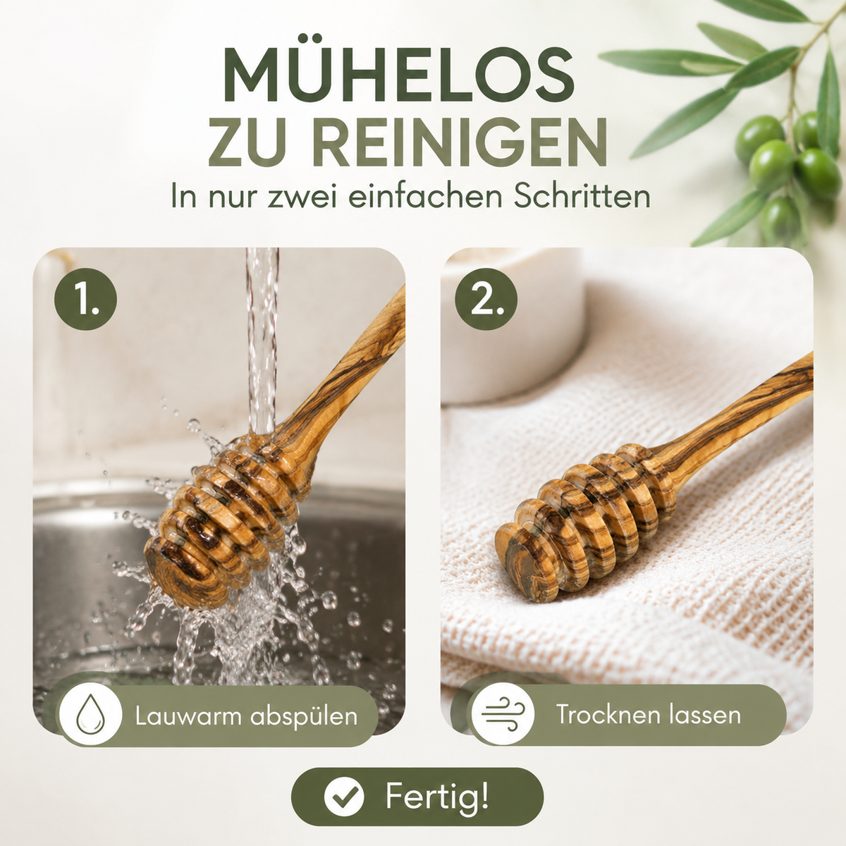 Personalisierbarer Honigheber 14 cm aus Olivenholz – Hochwertiger Honiglöffel für präzises Portionieren