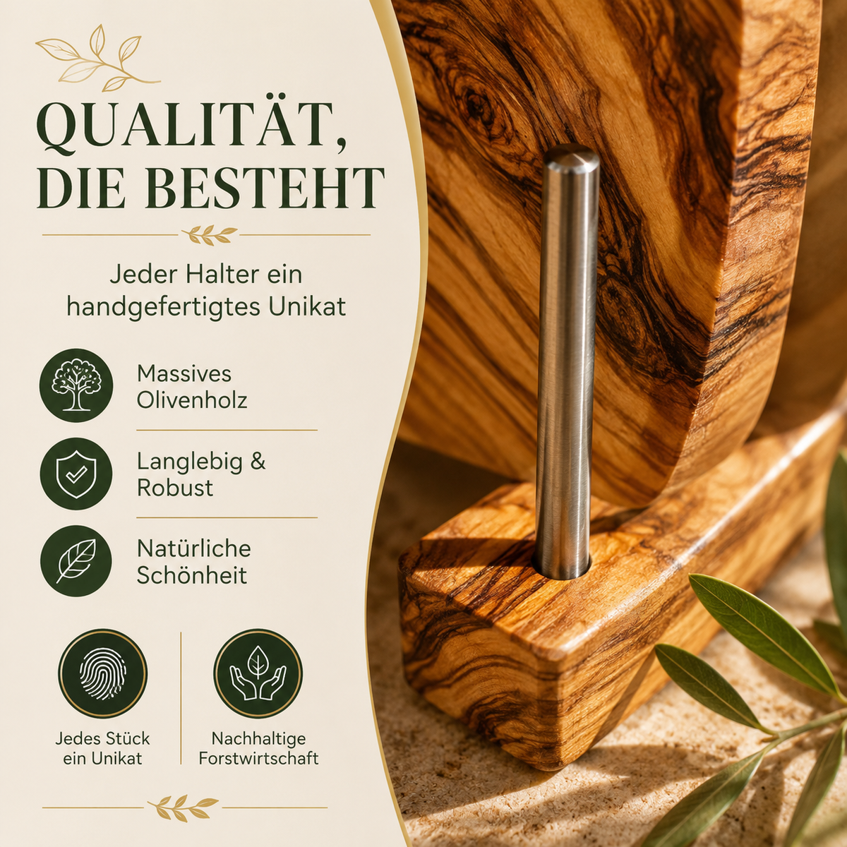 Schneidebretthalter aus Olivenholz für 4 Bretter | Praktischer Brettständer