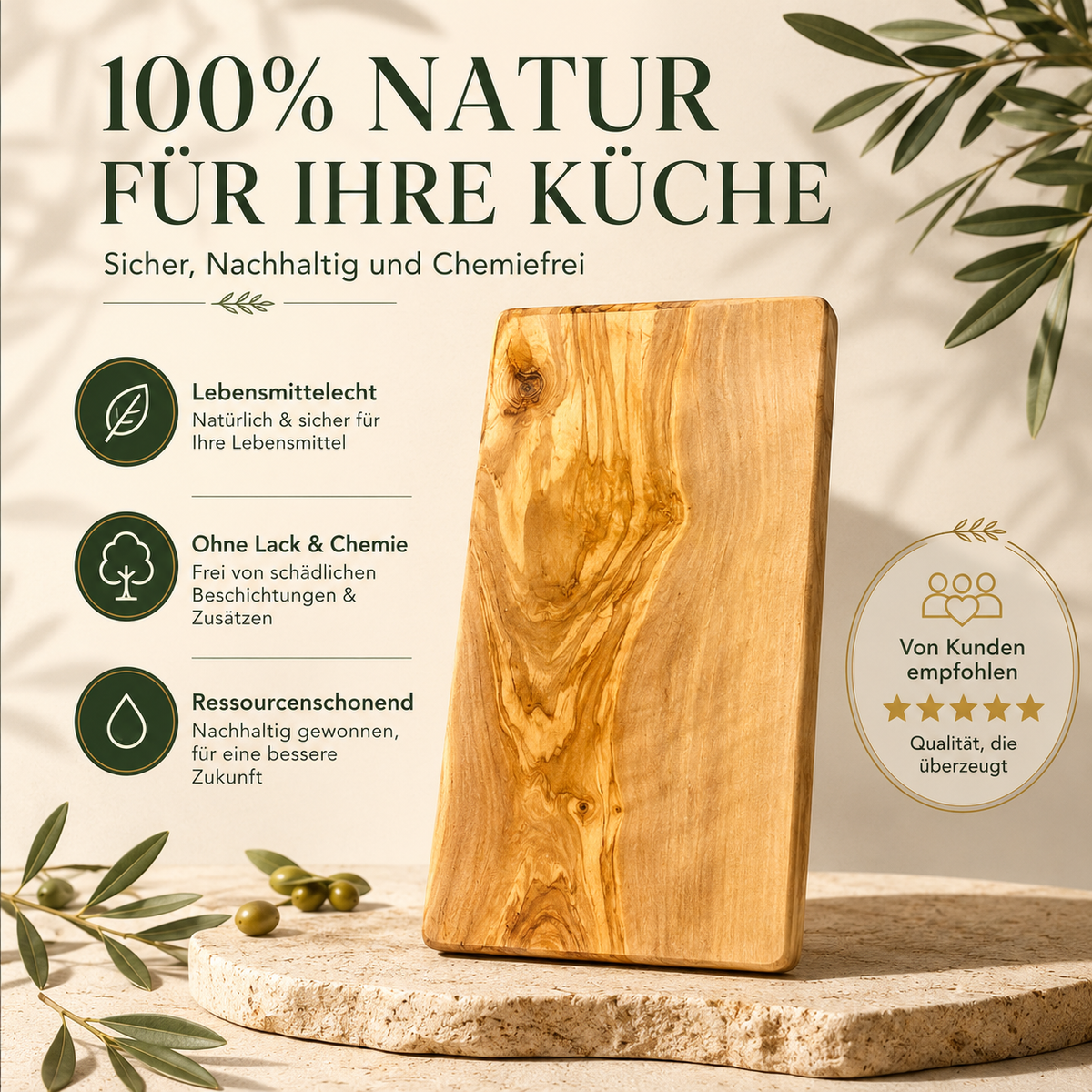 Rechteckiges Schneidebrett aus Olivenholz – Hochwertig, nachhaltig & personalisierbar