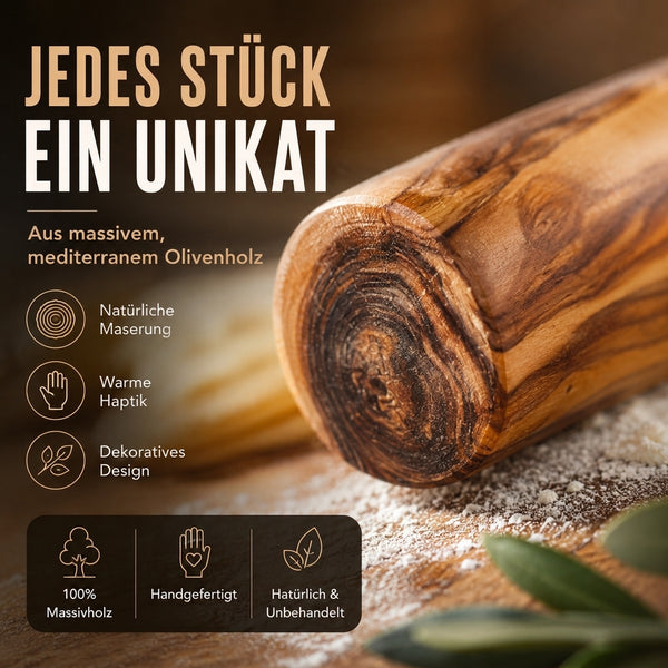 Olivenholz Teigroller „Design“ – edles Nudelholz handgefertigt