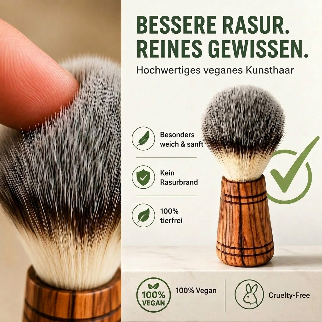 Kunsthaar Rasierpinsel aus Olivenholz mit Gravur – Veganer Rasierpinsel personalisierbar