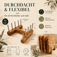 Schneidebretthalter aus Olivenholz für 4 Bretter | Praktischer Brettständer