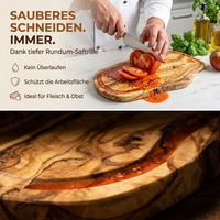 Personalisiertes Schneidebrett mit Saftrille – Rustikales Tranchierbrett aus Olivenholz