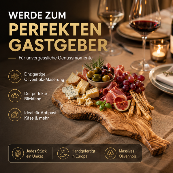 Personalisiertes Servierbrett aus Olivenholz mit Griff & rustikalem Rand